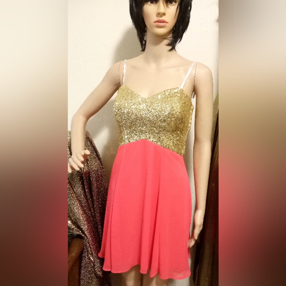 B Darlin Pink and Gold Sweetheart Dress
